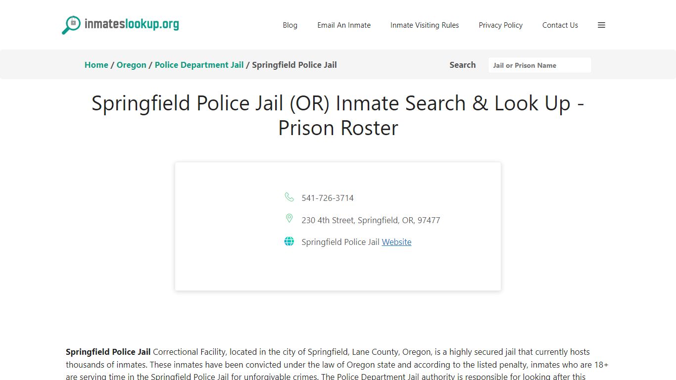 Springfield Police Jail (OR) Inmate Search & Look Up - Prison Roster